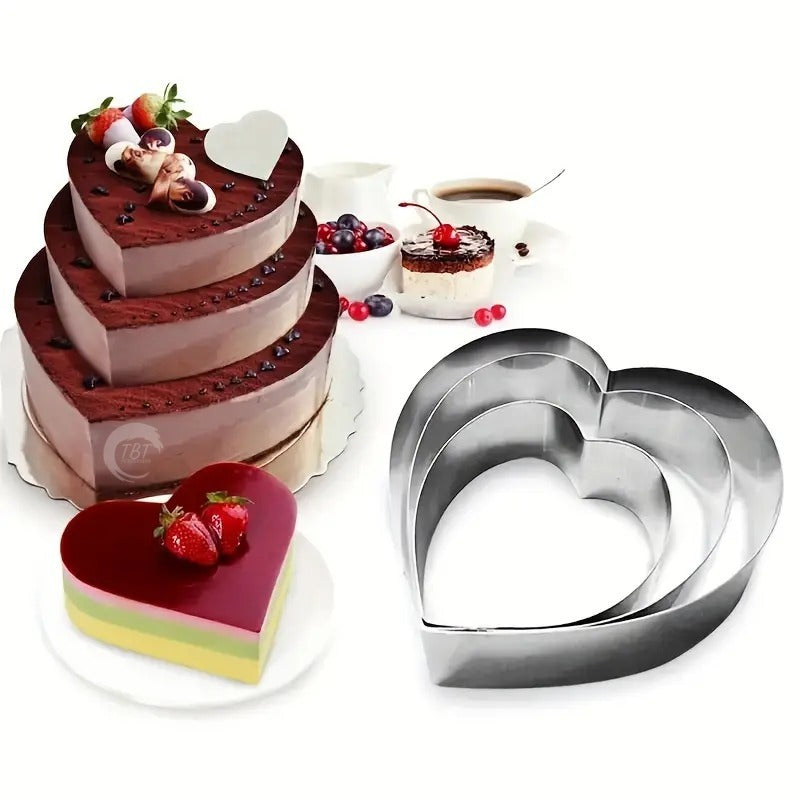 3 Different Size Stainless Steel Heart Cake Ring Set