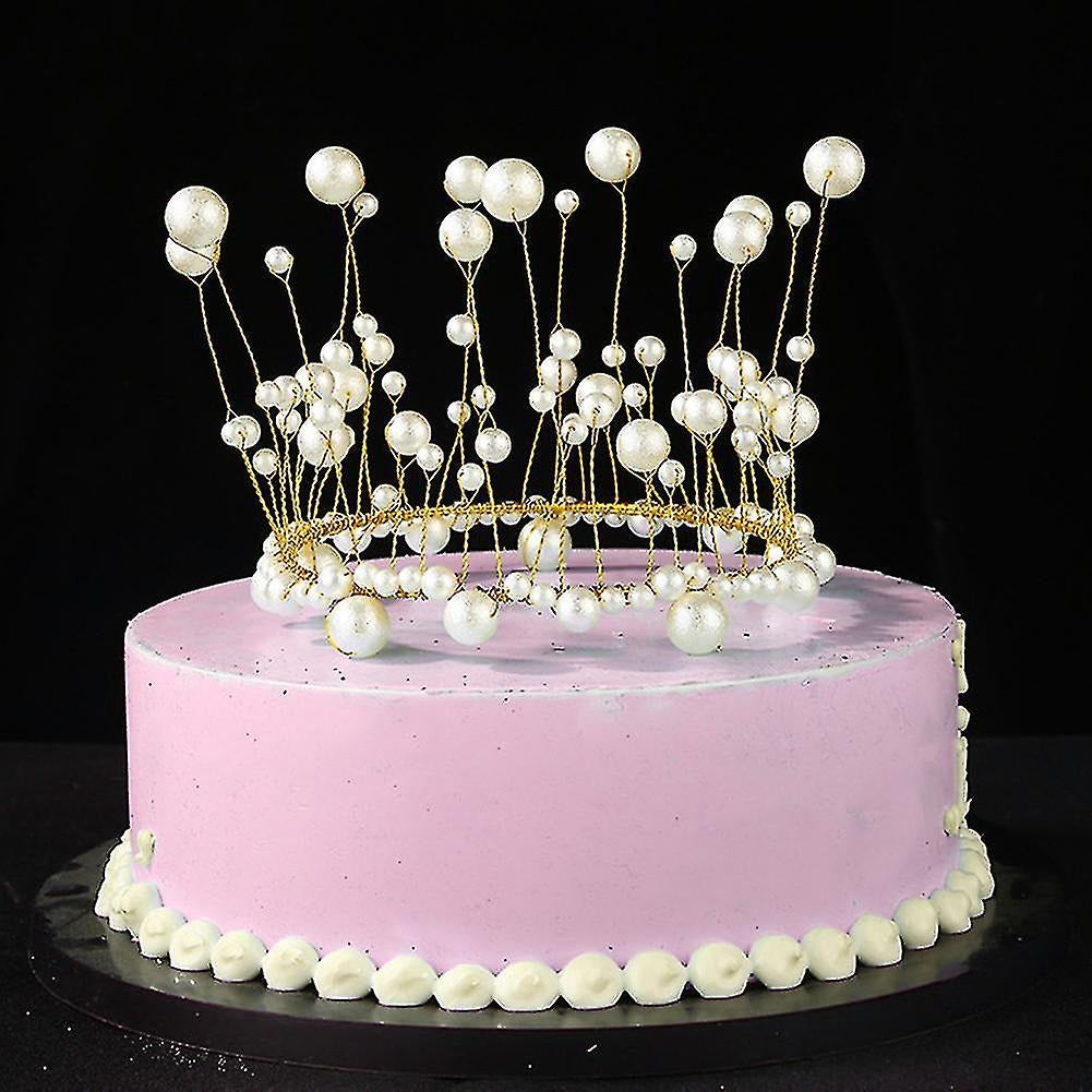 White Pearl Crown Cake Topper