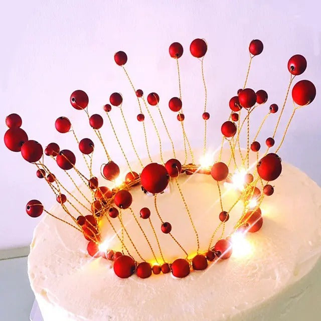 Red Pearl Crown Cake Topper