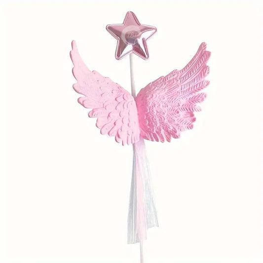 Pink Angel Feather Wings Star Cake Topper