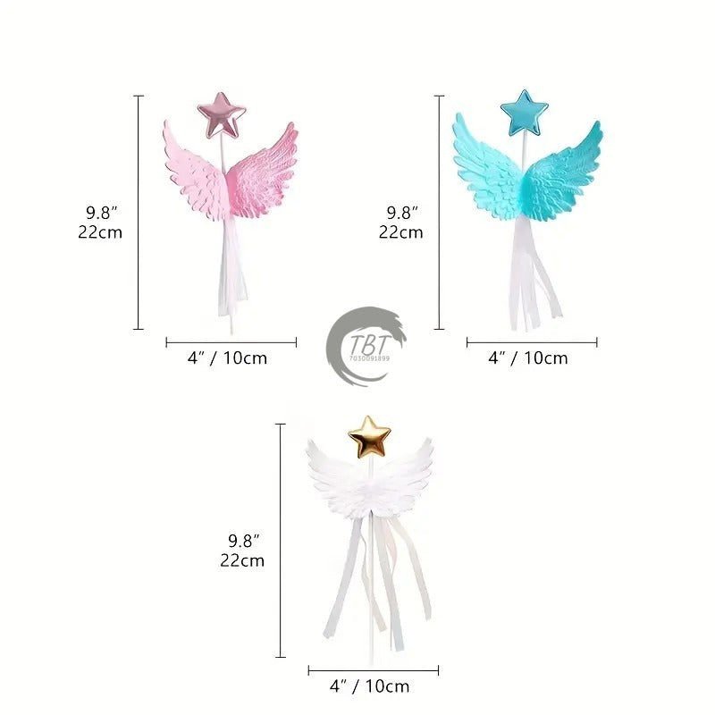 Blue Angel Feather Wings Star Cake Topper