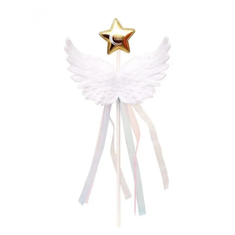 White Angel Feather Wings Star Cake Topper