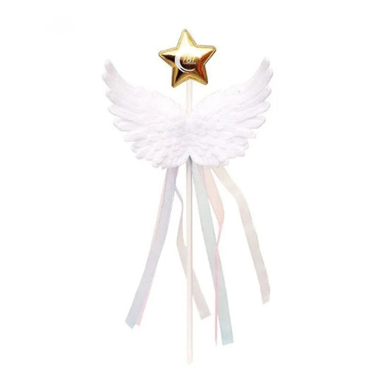 White Angel Feather Wings Star Cake Topper