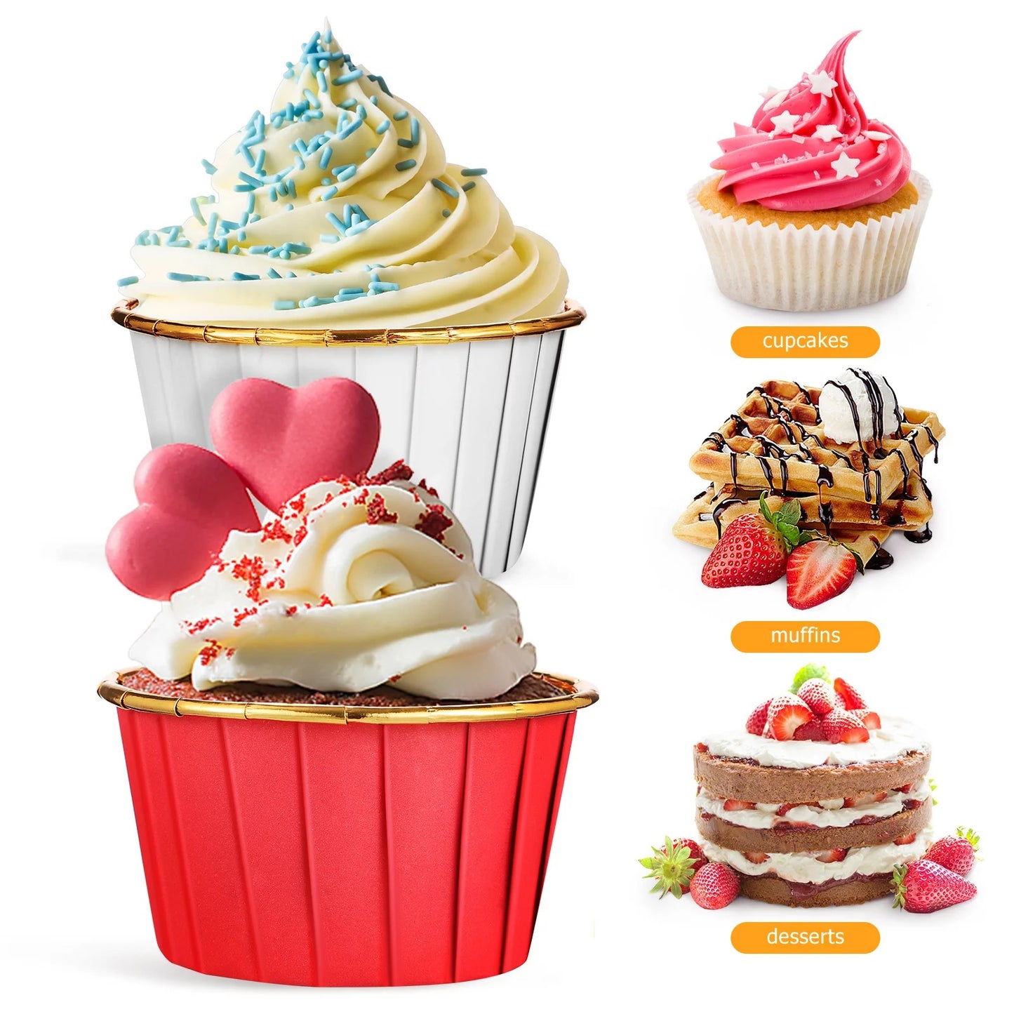 50 Pcs Foil Metallic Cupcake Muffin Liners