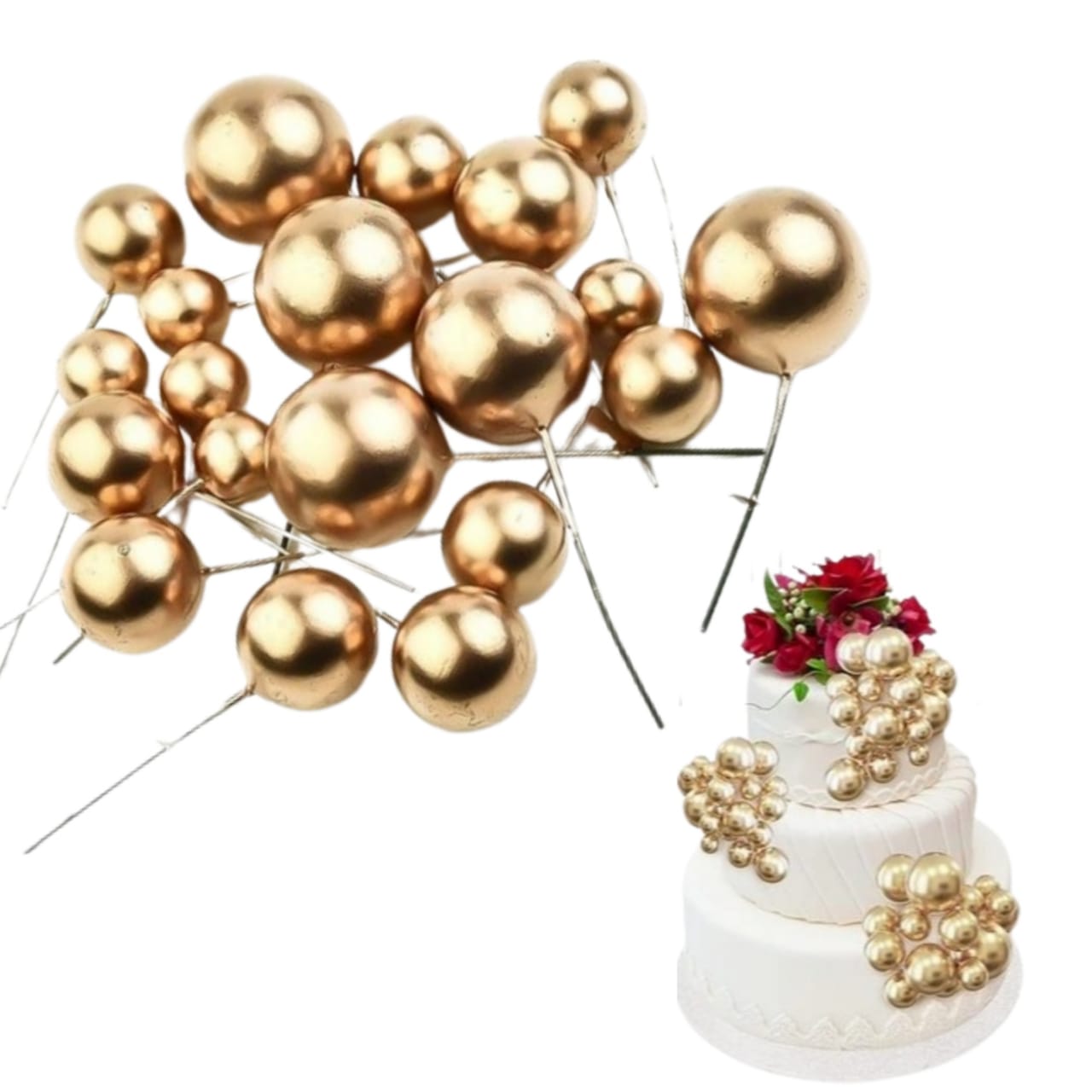 20Pcs Golden Faux Ball Cake Decoration