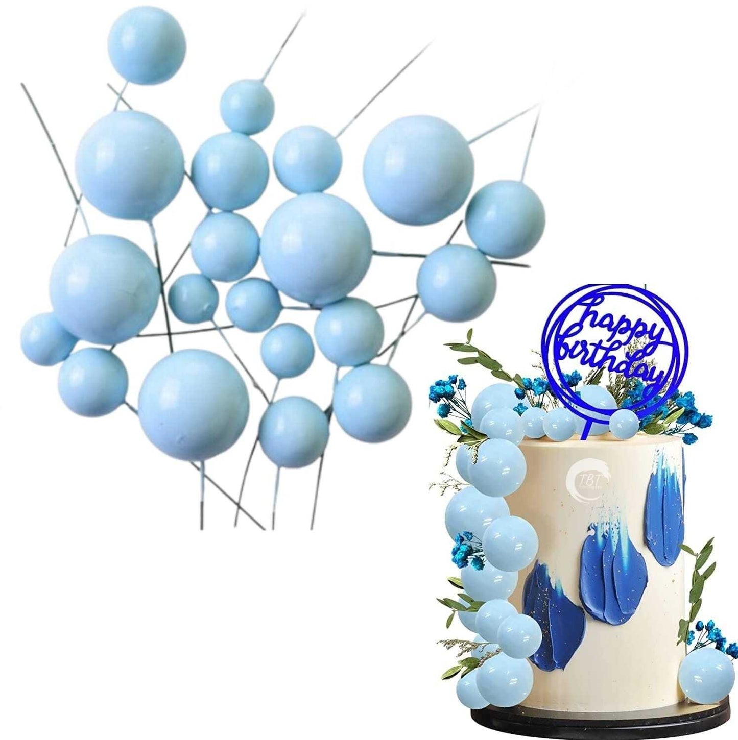 20Pcs Sky Blue Faux Ball Cake Decoration