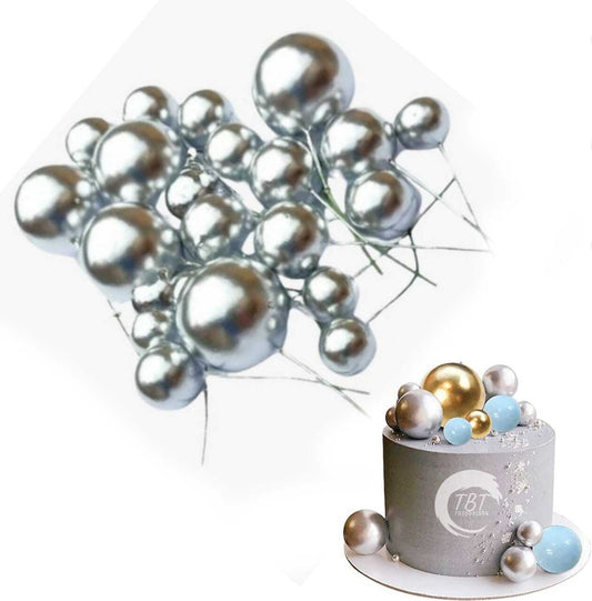 20Pcs Silver Faux Ball Cake Decoration