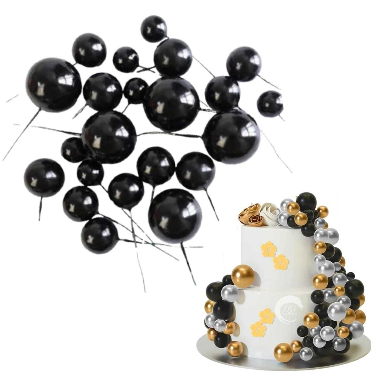 20Pcs Black Faux Ball Cake Decoration