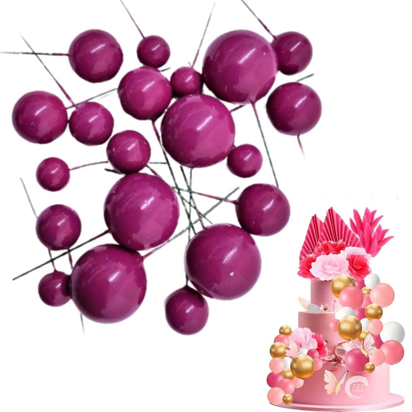 20Pcs Magenta Faux Ball Cake Decoration