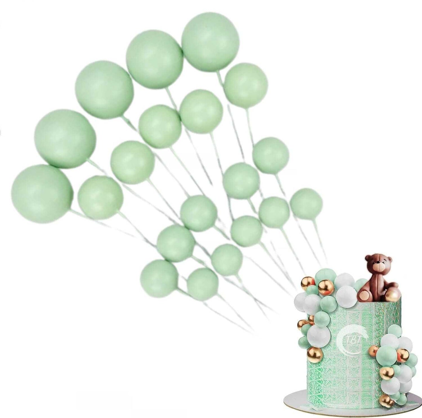20Pcs Green Faux Ball Cake Decoration