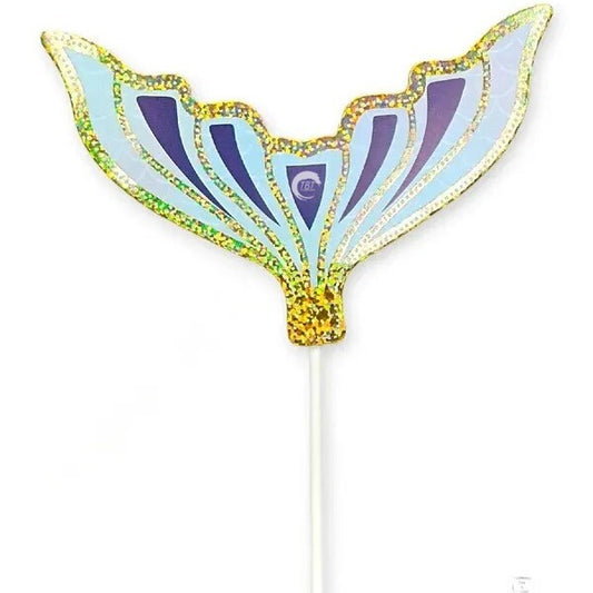 Mermaid Tail with Sparkle Border Paper Cake Topper - Blue
