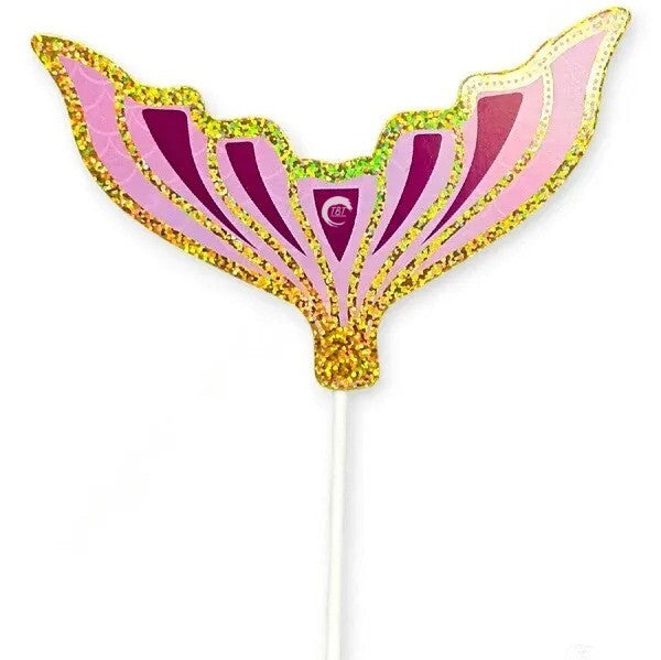 Mermaid Tail with Sparkle Border Paper Cake Topper - Pink