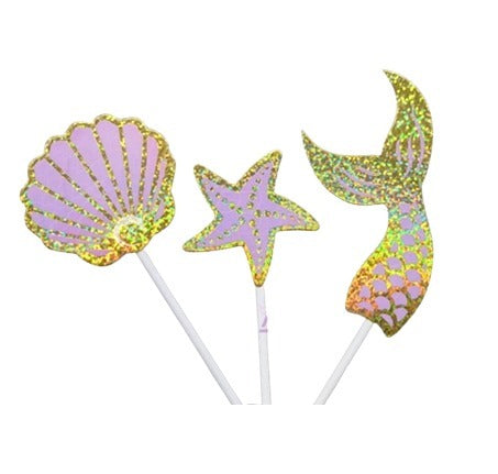 Sea Life Paper Topper Set Shell, Starfish, Mermaid Tail - Purple