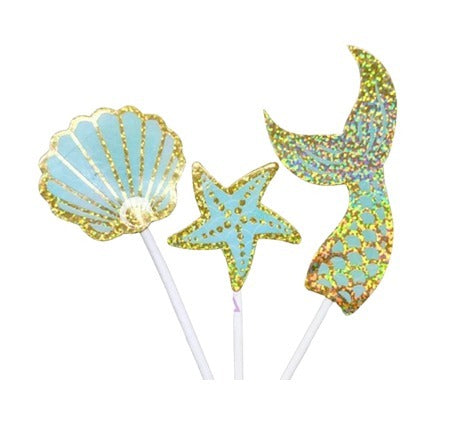 Sea Life Paper Topper Set Shell, Starfish, Mermaid Tail - Blue