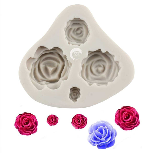 4 Cavity Rose Flower Silicone Fondant Mold