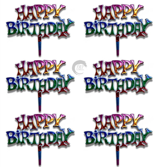 Multi Color Happy Birthday Plastic Cake Tag Cake Topper [ Pack of 60 Pcs ]