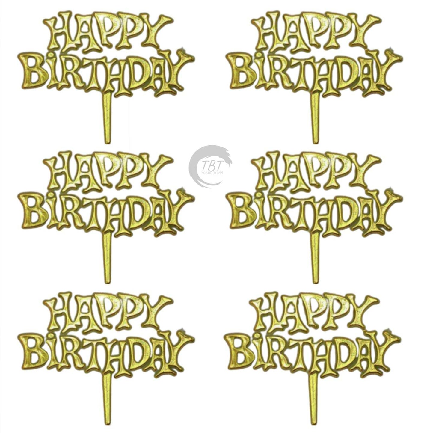Golden Happy Birthday Cake Tag Cake Topper [ Pack of 60 Pcs ]