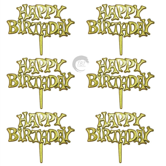 Golden Happy Birthday Cake Tag Cake Topper [ Pack of 60 Pcs ]