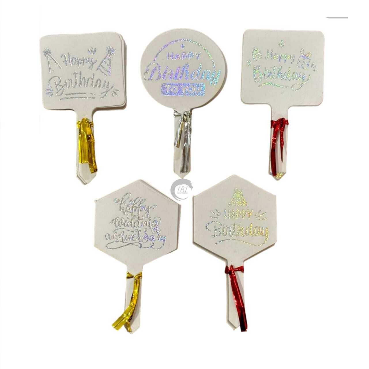 Happy Birthday Paper Silver Foil Tag Paper Topper 50Pcs