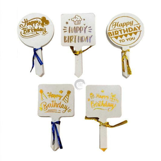 Happy Birthday Paper Gold Foil Tag Paper Topper 50Pcs