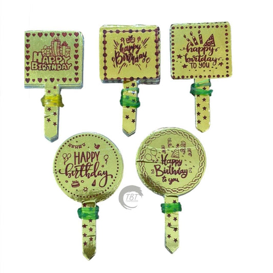 Happy Birthday Paper Golden Tag Paper Topper 50Pcs