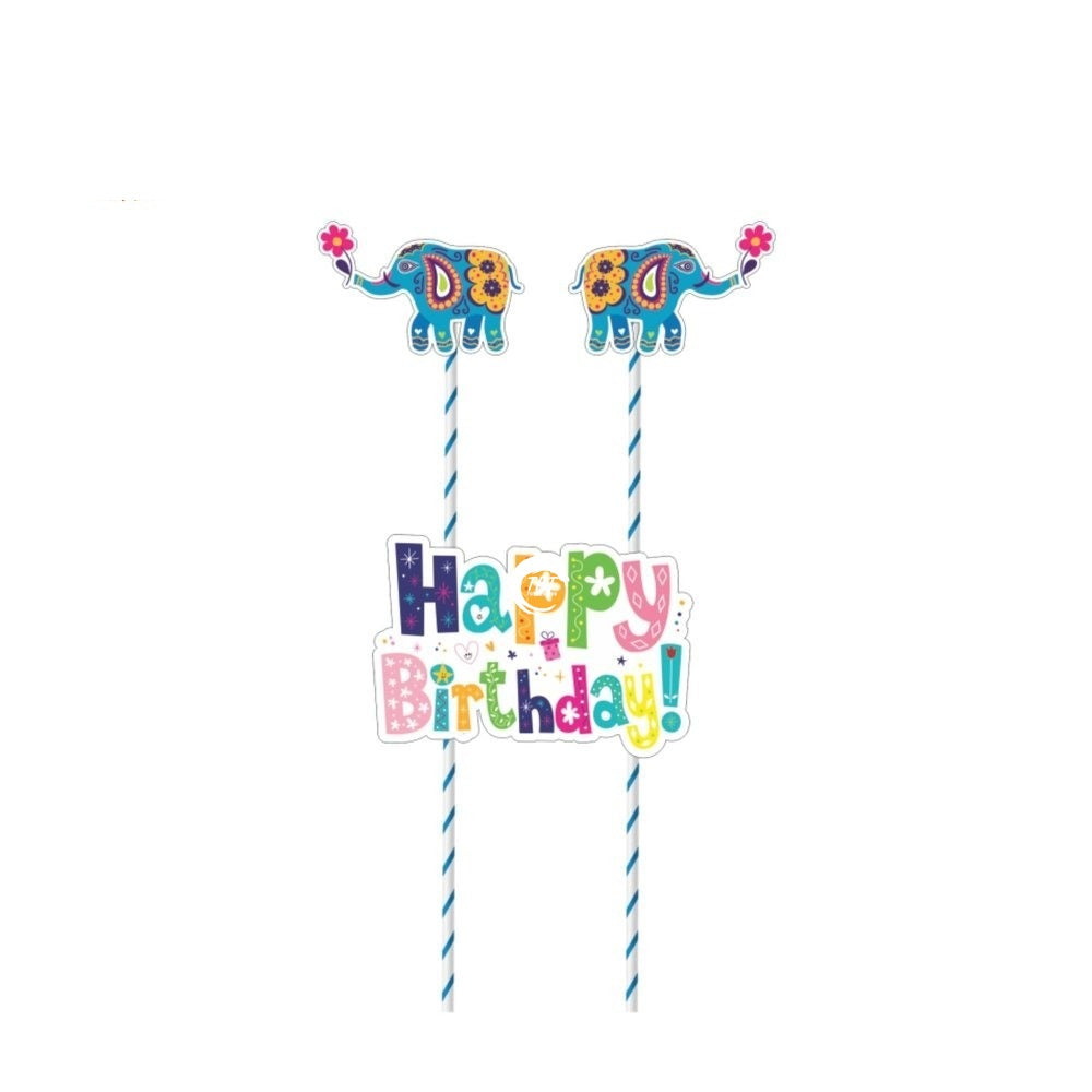 Elephant Theme Happy Birthday Paper Cake Topper