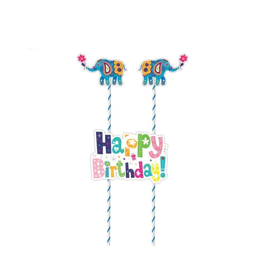 Elephant Theme Happy Birthday Paper Cake Topper