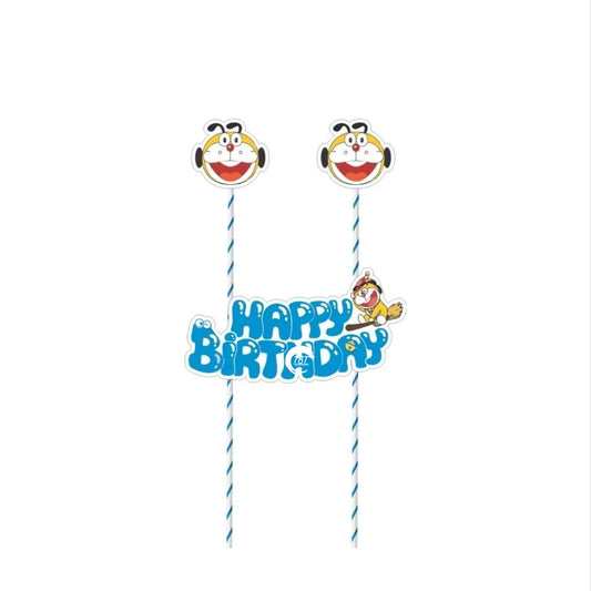 Doraemon Theme Happy Birthday Paper Cake Topper