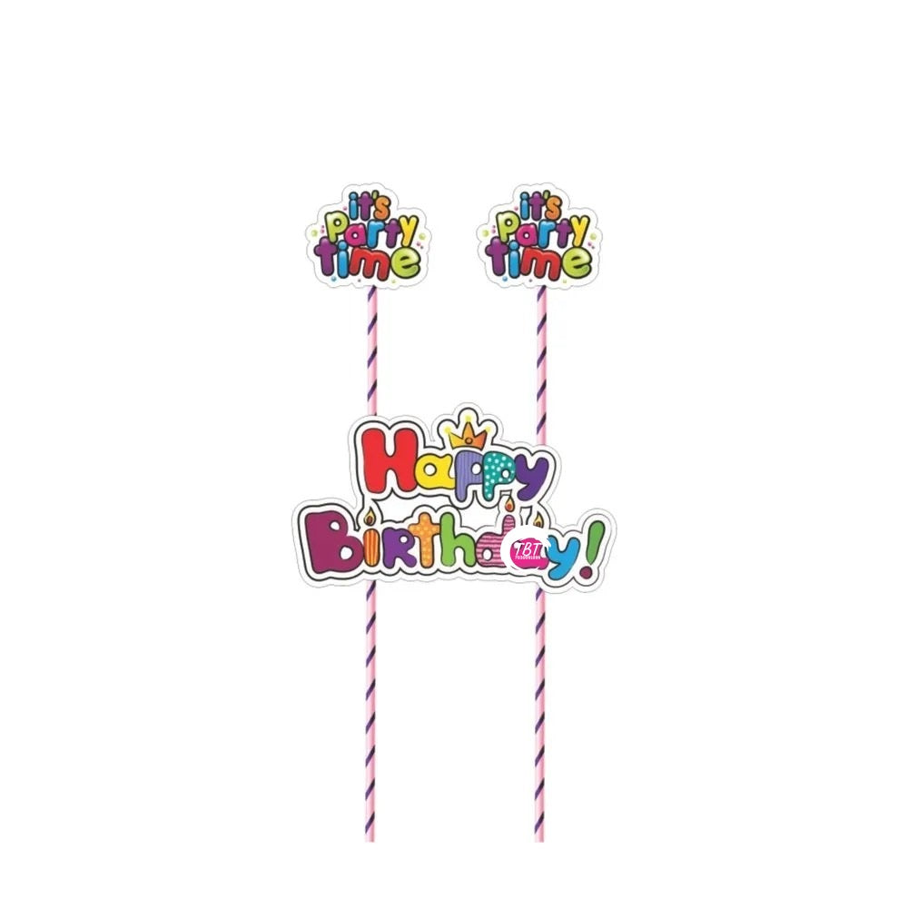 It's Party Time Theme Happy Birthday Paper Cake Topper