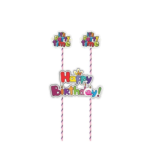 It's Party Time Theme Happy Birthday Paper Cake Topper
