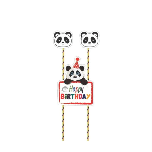 Panda Theme Happy Birthday Paper Cake Topper