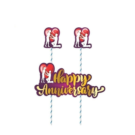 Couple Theme Happy Anniversary Paper Cake Topper