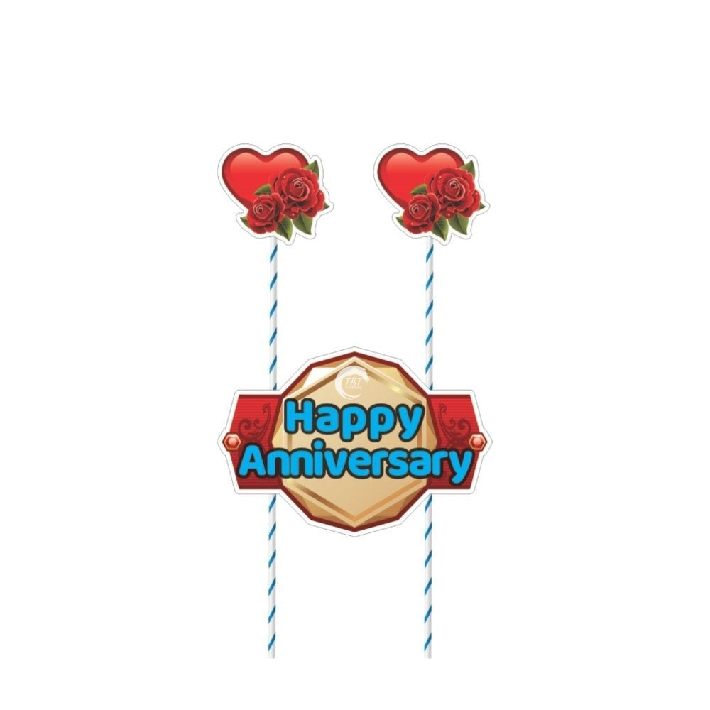Rose Theme Happy Anniversary Paper Cake Topper