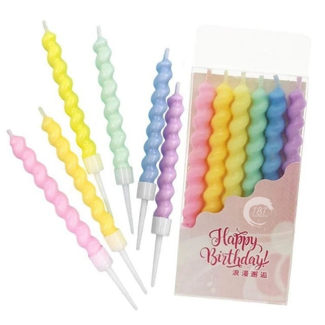 Pastel Color Twisty Curly Birthday Candles [ Set Of 6 Pcs ]