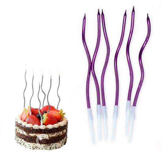 Metallic Pink Twisty Long Spiral Candles with Stand [ Pack of 6 Pcs ]