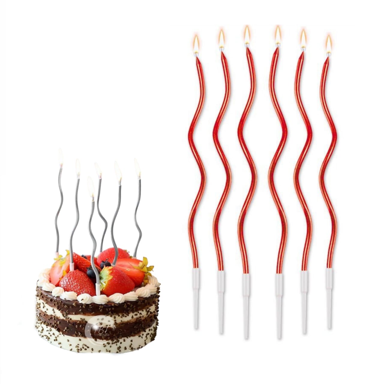 Red Twisty Long Spiral Candles with Stand [ Pack of 6 Pcs ]