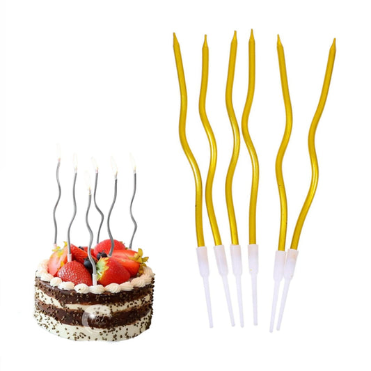 Golden Twisty Long Spiral Candles with Stand [ Pack of 6 Pcs ]