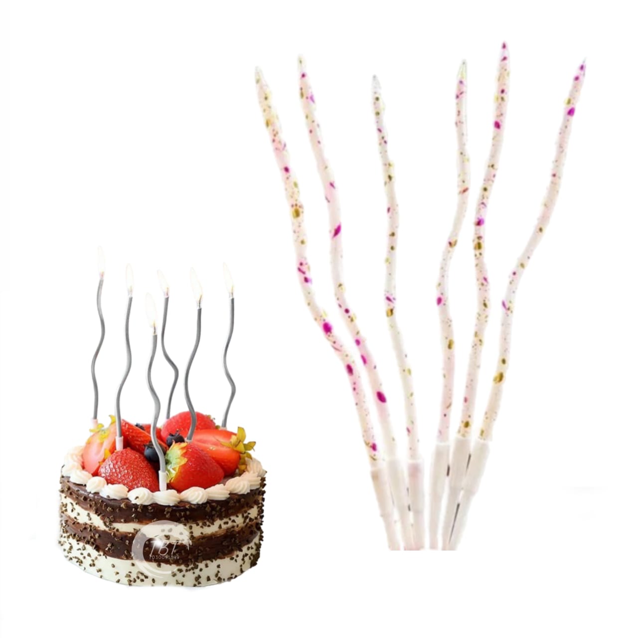White Gold Long Spiral Candles with Stand [ Pack of 6 Pcs ]