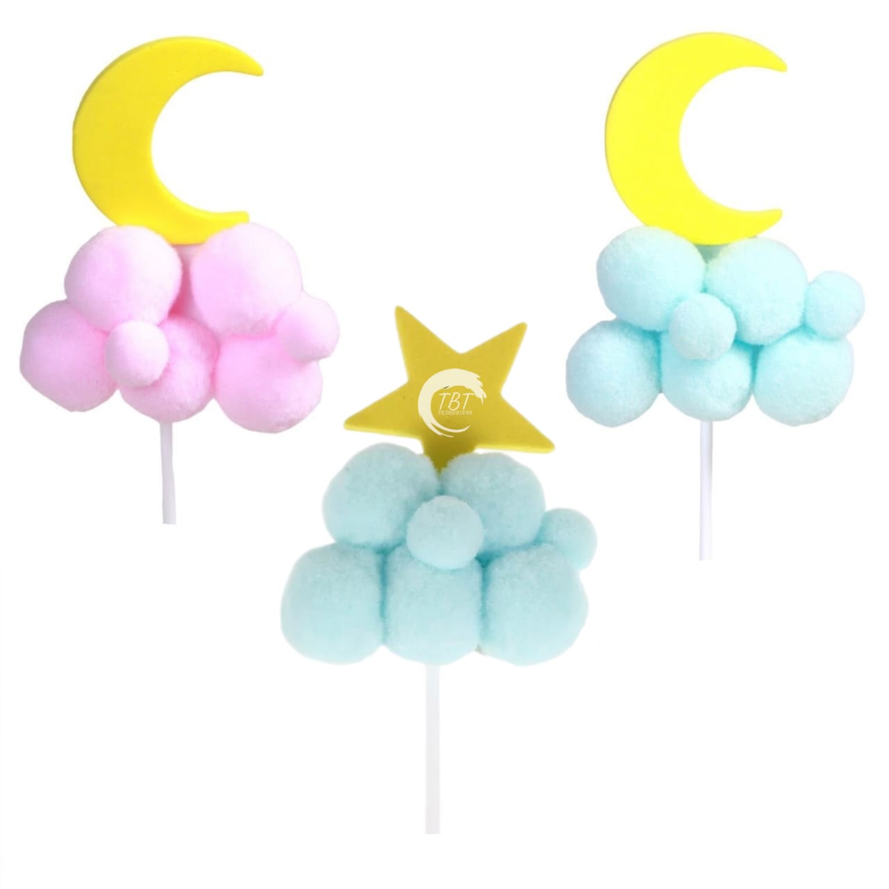 Star Moon Cloud Cotton Balls PomPom Topper