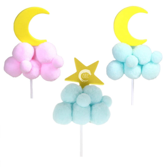 Star Moon Cloud Cotton Balls PomPom Topper