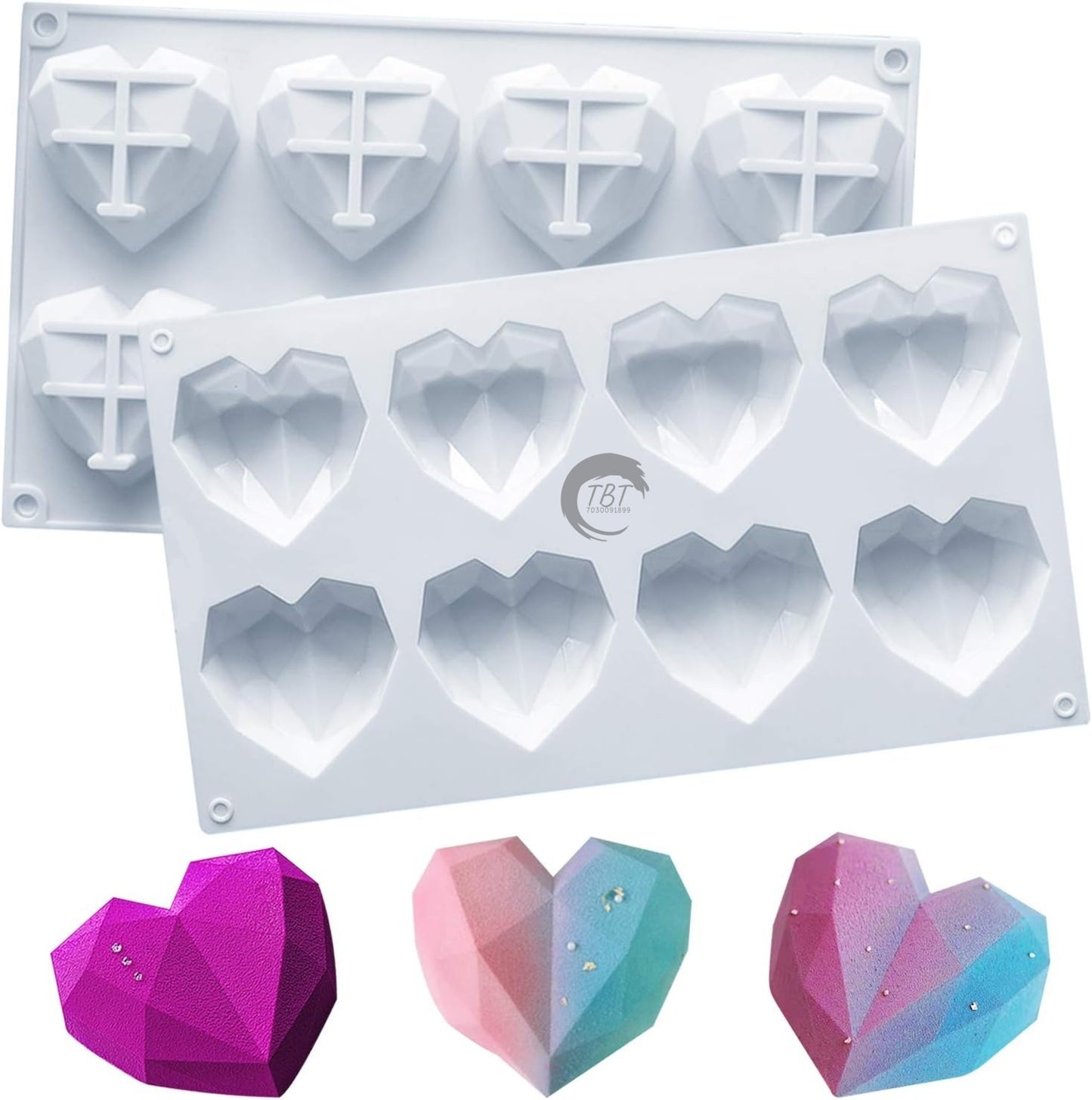 8 Cavity Heart Shape 3D Silicone Mold