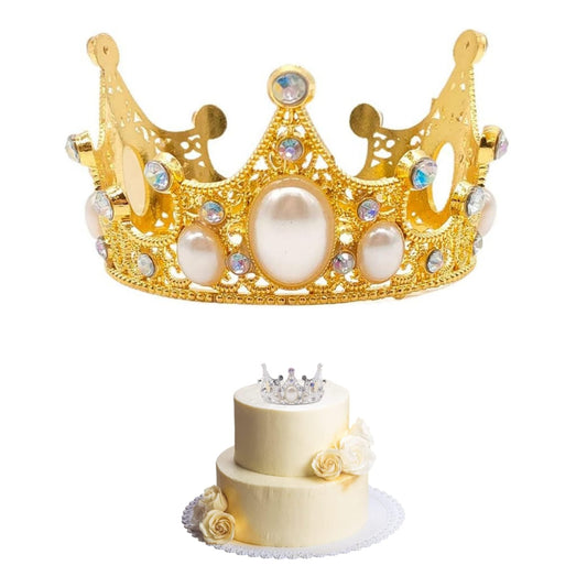 Gold Pearl Gemstone Crown Cake Decoration