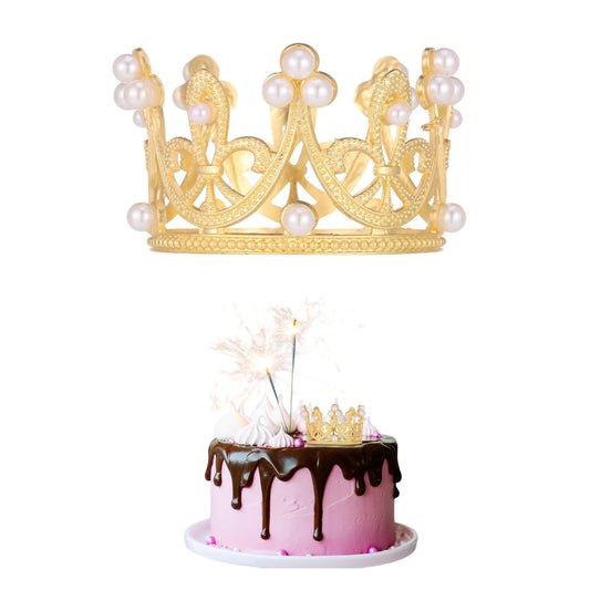 Plastic Golden Pearl Crown Cake Decoration