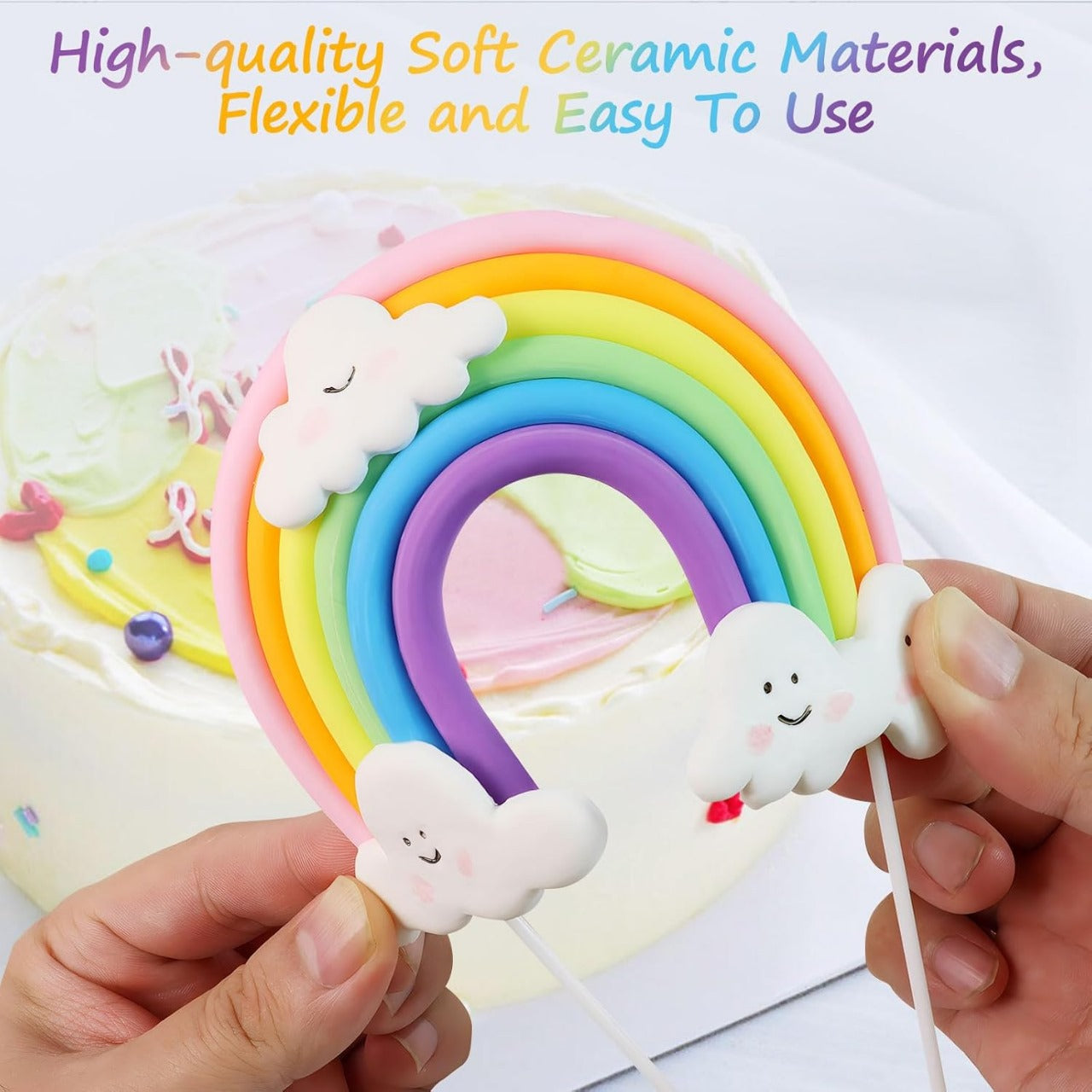 Silicone Soft Pottery Rainbow With Heart And Star Cloud Cake Decoration Cake Topper #4