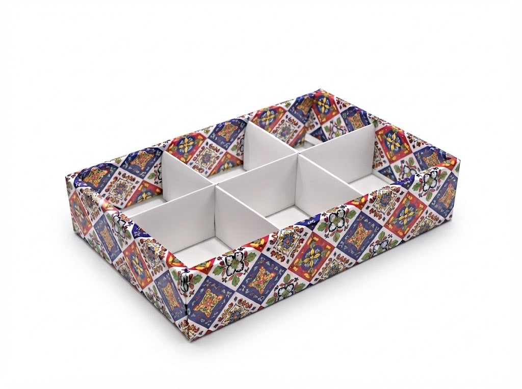 Festive Print 6 Cavity Partition Box – 9 × 6 × 2 Inches