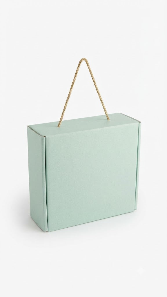 Premium Textured Rigid Gift Box with Twisted Rope Handle - (8.5" x 8.5" x 3.7")