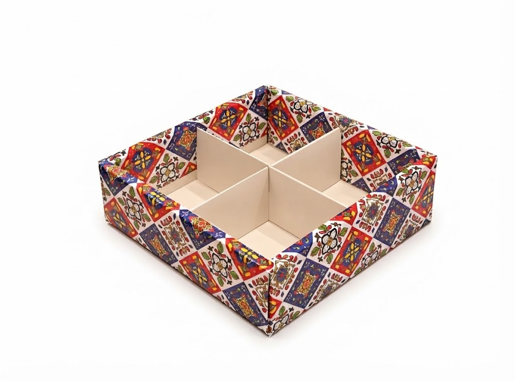 Festive Print 4 Cavity Partition Box – 6 × 6 × 2 Inches