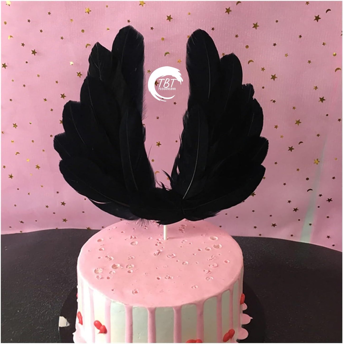 Black Angel Wing Feather Cake Topper