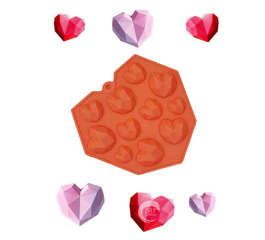 11 Cavity 3D Small Diamond Heart Silicone Mold